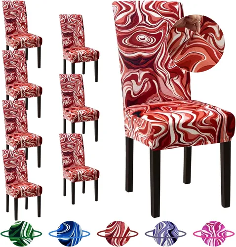 Vista 11 de Sufdari Juego de 4 fundas para sillas de comedor, color beige, antideslizantes, de elastano, elásticas, para comedor, hotel (Grande)