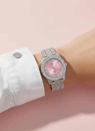 Vista 5 de Techno Pave Reloj de bisel solitario helado de 1.732 in para mujer