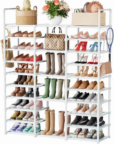 Vista 12 de Mavivegue Zapatero de metal de 9 niveles – Capacidad para 50 – 55 pares, estante de almacenamiento alto para zapatos, botas, entrada, armario, garaje