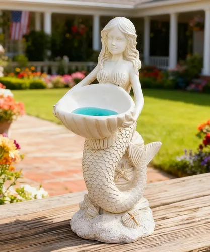 Vista 8 de Nacome Estatuas Solares de Sirenas Sirenas de Pájaros para Jardín: Estatuas al Aire Libre Adornos para Decoraciones Exteriores Arte de Patio Césped