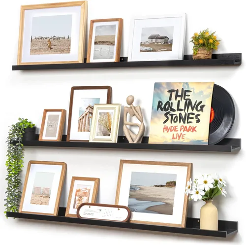 Vista 36 de FLYJOE Estante de repisa de fotos para pared, 24 pulgadas de madera de fresno maciza, estantes para libros de guardería, estantes flotantes