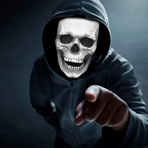 Vista 6 de TGYYJH11 - Máscara de Halloween, máscara de esqueleto humano 3D con mandíbula móvil, máscara de Halloween para adultos (blanco, tamaño universal)