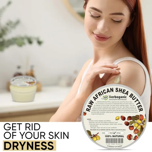 Vista 5 de HERBOGANIC Manteca de karité africana pura cruda orgánica, marfil blanco 100% natural sin refinar Para cuerpo y cabello cuero cabelludo sin OMG