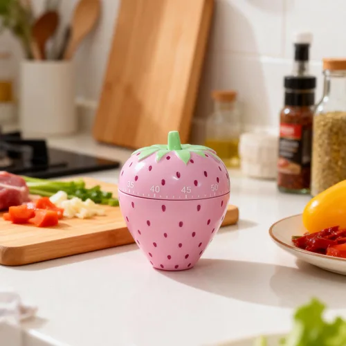 Vista 4 de Lindo temporizador de cocina de galletas de frutas Alarma de cocina manual novedosa Molde mecánico de fresa en forma divertida para decoración