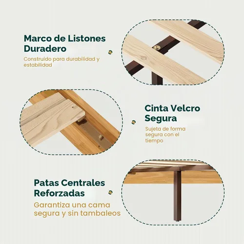 Vista 5 de Estructura de cama Queen en forma de trapecio de Bme – Cama moderna de madera maciza con cabecero de patrón suave, patas de metal negro, acabado