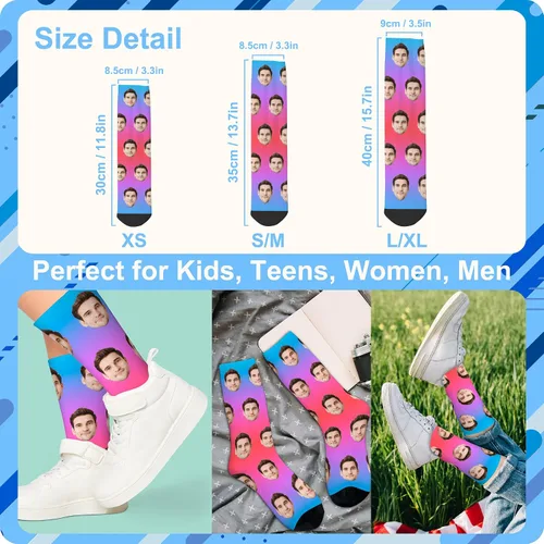 Vista 4 de Calcetines personalizados con caras en ellos, calcetines divertidos personalizados con foto, regalos únicos para amigos, mujeres, hombres, familia