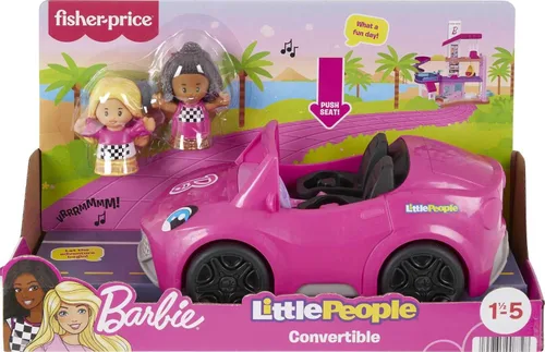 Vista 6 de Fisher-Price Little People - Juego de juguete de coche convertible de Barbie para niños pequeños con sonidos de música y 2 figuras para juego