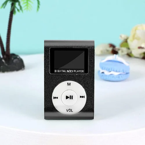 Vista 4 de Reproductor de MP3 para deportes, reproductor de música portátil USB de viaje con altavoz, pantalla LCD, música digital, tiempo de espera Negro