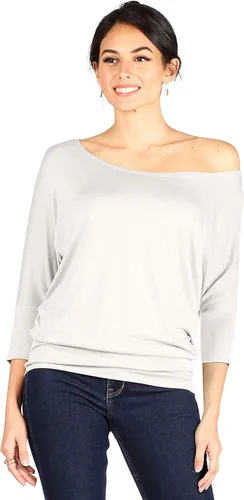 Vista 2 de Camiseta sexy para mujer estilo dolman con hombros descubiertos manga 34 cintura con bandas tallas regulares y grandes