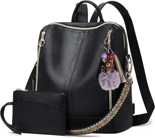 Vista 31 de Makes - Bolso tipo mochila para mujer, de piel sintética, bolso de viaje con diseño convertible a cartera, 12 pulg., Mochilas de viaje