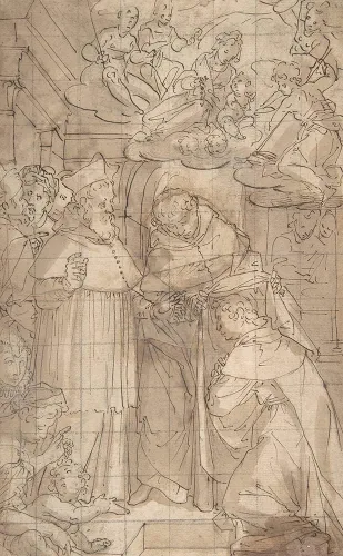Vista 2 de ArtDirect Aurelio Lomi 16x24 Gallery Wrapped Canvas Museum Art Print Titled: Saint Hyacinth Receiving the Dominican Habit (1556-1622)