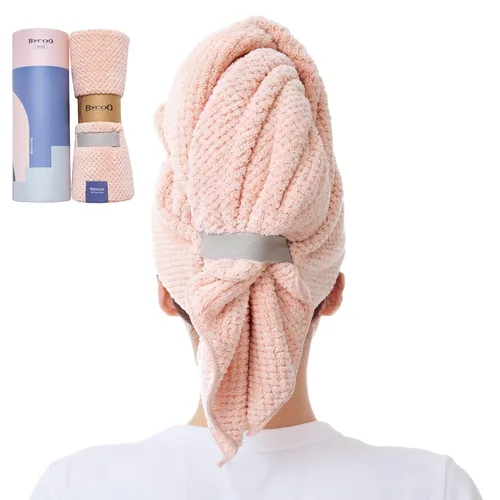 Vista 14 de Toalla Grande de Microfibra para Envolver el Cabello para Mujeres, Toalla de Secado de Cabello Anti-Encrespamiento con Correa Elástica, Secado