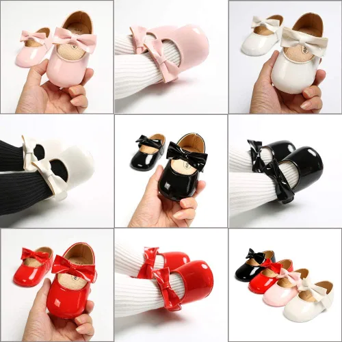 Vista 2 de SOFMUO Mary Jane - Zapatos planos con lazo, zapatos de ballet para niñas pequeñas, primeros caminantes, para boda, Navidad, zapatos de vestir