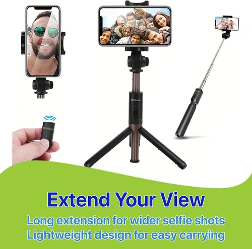 Vista 5 de Trípode para selfie stick con bolsa de control remoto inalámbrico, extensible y ajustable, soporte ligero V-Log compatible con todos los iPhone