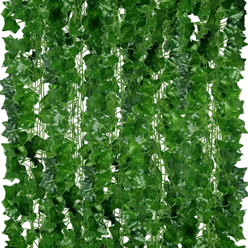Vista 10 de ADORAMOUR Guirnalda de hiedra artificial, paquete de 6 x 83 pulgadas de largo, enredaderas falsas realistas para estética de habitación y decoración