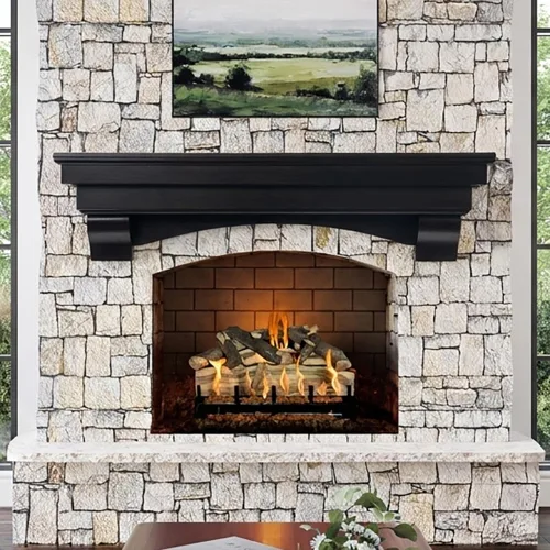 Vista 9 de MANTELSDIRECT Mantels Direct Salem - Repisa de Chimenea de Madera con Ménsulas Arqueadas - Cerezo 48 Pulgadas Estante Rústico de Madera de Pino