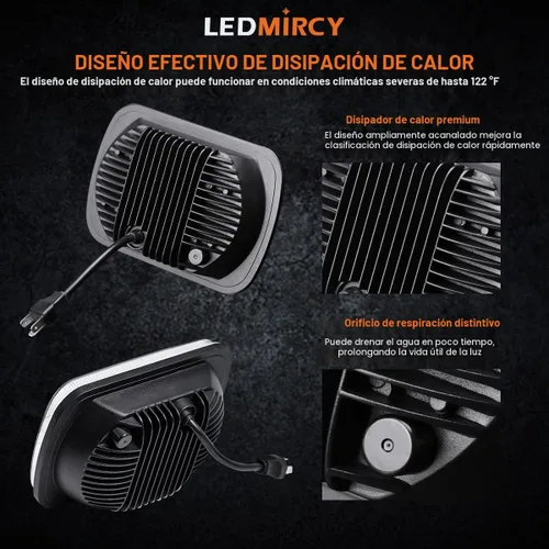 Vista 6 de LEDMIRCY Faros LED 5x7, H6054 Faros LED Hi/Lo Sealed Beam 2PCS Luces LED 5x7 2PCS