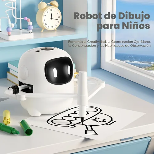 Vista 2 de RIVGOT Robot de dibujo para niños con 150 tarjetas, máquina de dibujo educativo interactiva por voz, juguetes de aprendizaje de pintura Montessori