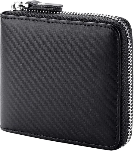 Vista 5 de Veeskyee Cartera de cuero con cremallera para hombre, con cierre RFID, con cremallera alrededor de la cartera plegable para tarjetas