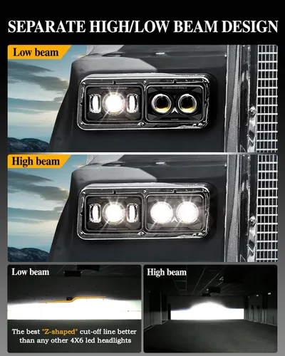 Vista 2 de Faros delanteros LED homologados por DOT de 4 x 6 pulgadas, 1000% más brillantes, 120W, compatibles con Kenworth T800 T600, Peterbilt 379