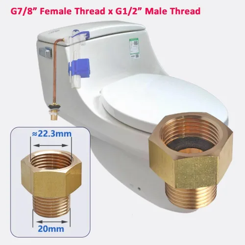 Vista 4 de Adaptador de tubo de válvula de llenado de inodoro, rosca hembra de 7/8 pulgadas a rosca macho de 1/2 pulgada, conexión de adaptador de tubería