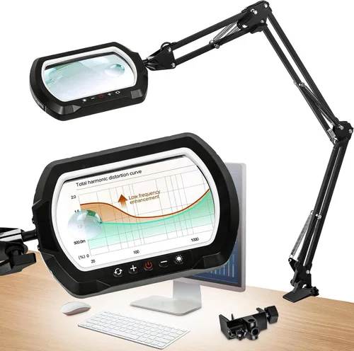 Vista 11 de Lupa iluminada con brazo oscilante de 3 secciones, 12 unidades, ultra larga, lámpara de lupa grande rectangular de 5.3 x 3.2 pulgadas con soporte