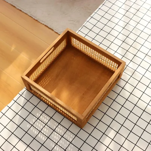 Vista 4 de YAHUAN Cesta de madera tejida de madera para almacenamiento, cesta de bambú con asas integradas para despensa de cocina, gabinete, oficina