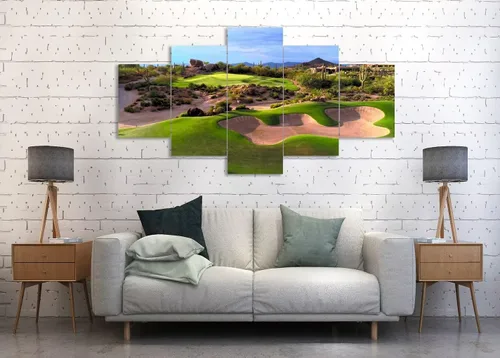 Vista 2 de chenchenArt Arte de pared de campo de golf del desierto de Arizona para sala de estar, dormitorio, baño, decoración del hogar, campos de golf