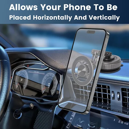 Vista 2 de Soporte magnético de teléfono para automóvil 360 con succión de vacío ajustable para iPhone 17 Pro Max 16 15 14 13 12 Air Plus