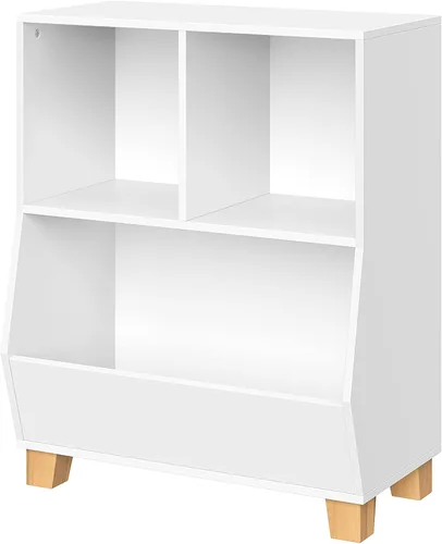 Vista 2 de RiverRidge Estantería para niños, organizador de almacenamiento de juguetes con 2 cubos y espaciosa papelera, organizador de juguetes blanco