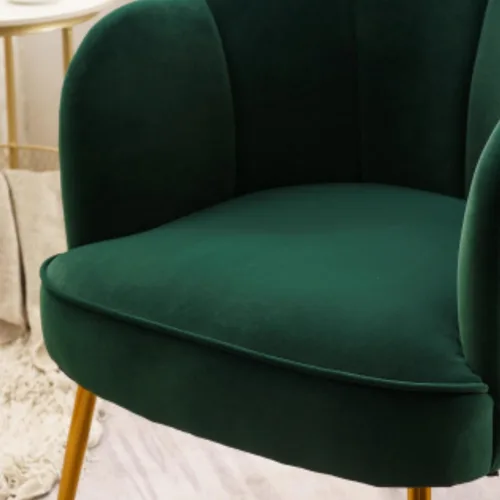 Vista 8 de Silla decorativa de terciopelo moderna con patas de metal, acogedora y suave, tapizada, para sala de estar, dormitorio (verde oscuro)