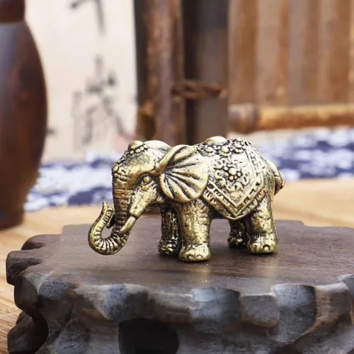 Vista 4 de Estatua de elefante en miniatura de latón macizo, figura decorativa de animales de latón, símbolo de buena suerte, regalo ideal de colección, 2.05 x