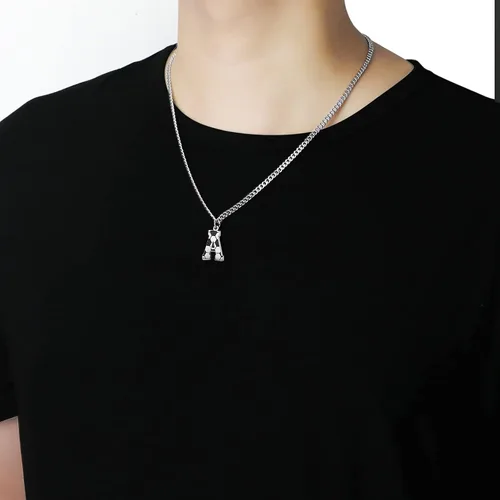 Vista 4 de AIAINAGI Collar con inicial de fútbol A-Z para niños, dije de acero inoxidable, cadena de plata de 22 pulgadas, regalo de fútbol personalizado