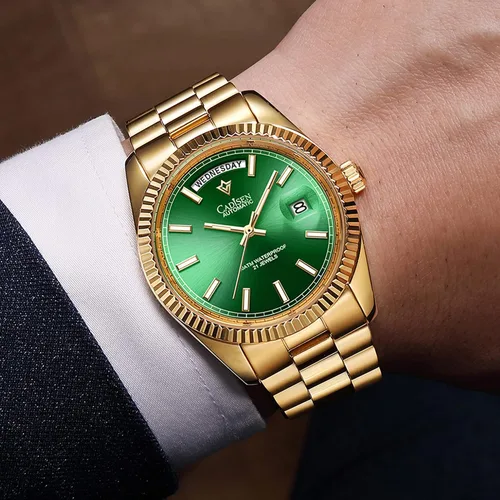 Vista 4 de CADISEN - Reloj de pulsera de acero inoxidable impermeable para hombre, mecánico, de negocios