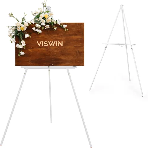 Vista 11 de Caballete Negro de 63" para Letreros de Boda, Caballete de Exhibición de Madera Ajustable con Soporte, Caballete de Piso Trípode para Tablero