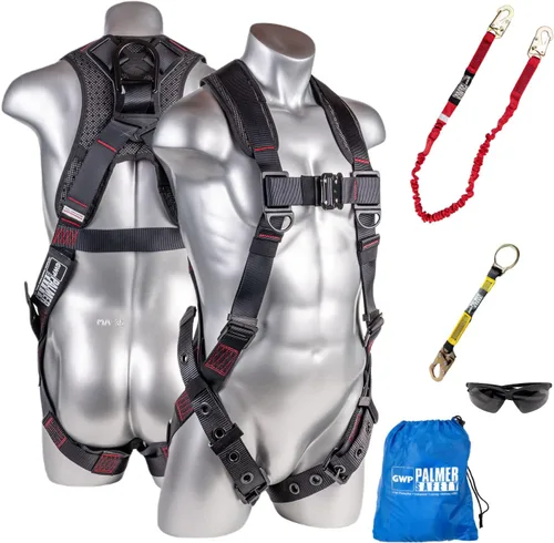 Vista 14 de Palmer Safety Kit de arnés de seguridad para protección contra caídas I Arnés de construcción + varios cordones + extensor de anillo en D