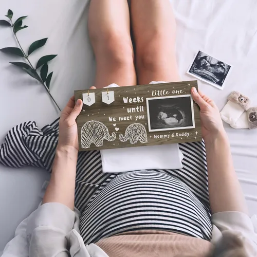 Vista 2 de EURSET Marco de fotos de sonograma para bebé, semanas de cuenta regresiva, foto de ultrasonido estándar de 4 x 3 pulgadas, ideas de anuncios