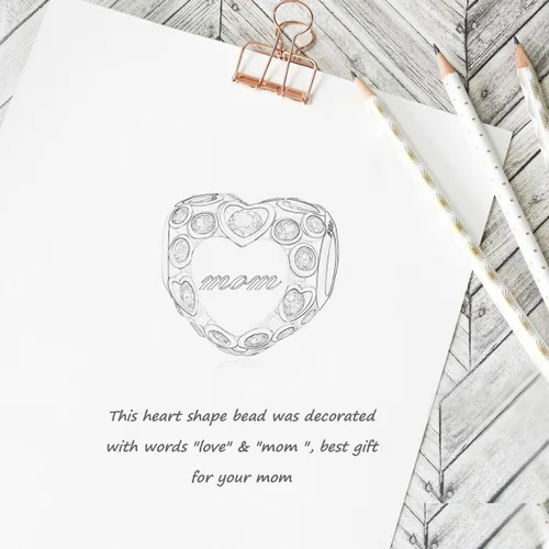 Vista 6 de Abalorios de plata de ley 925 con forma de corazón y flor de rosa 3D para pulseras, collares, bodas, día de San Valentín, día de la madre, regalo