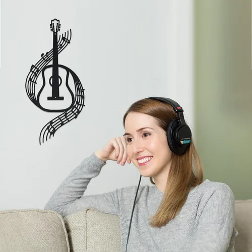 Vista 5 de DUOOLN Decoración de Pared con Notas Musicales Negras Arte de Pared de Guitarra Metálica Esculturas para el Hogar Arriba de la Cama, Cartel
