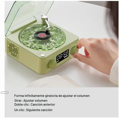 Vista 2 de Zunate Waves - Altavoz Bluetooth, tocadiscos vintage con luz ambiental, auxiliar portátil inalámbrico retro para dormir, luz LED recargable