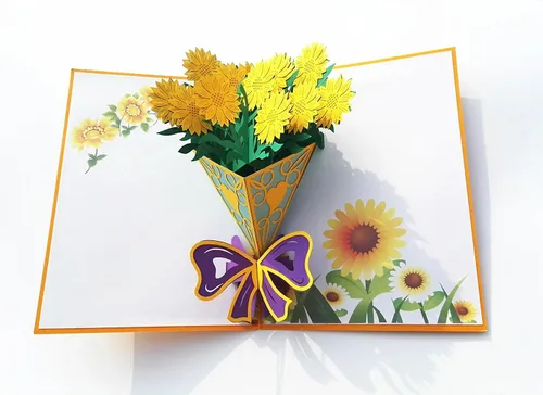 Vista 4 de Tarjetas emergentes de flores 3D, tarjeta de felicitación de flores con sobres para todas las ocasiones, 4 tarjetas de flores surtidas para Acción