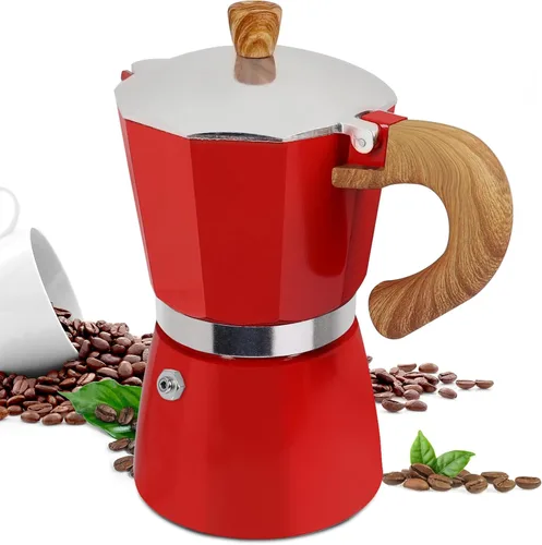 Vista 11 de Moka Pot - Cafetera italiana de aluminio de 15.2 fl oz, cafetera para estufa, cafetera espresso Mocha Pot (negro, 3 tazas)