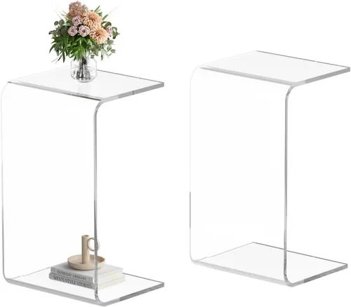 Vista 10 de Mesa auxiliar acrílica, mesa auxiliar de acrílico, mesa de centro transparente/mesita de noche para sala de estar, balcón, dormitorio, espacio