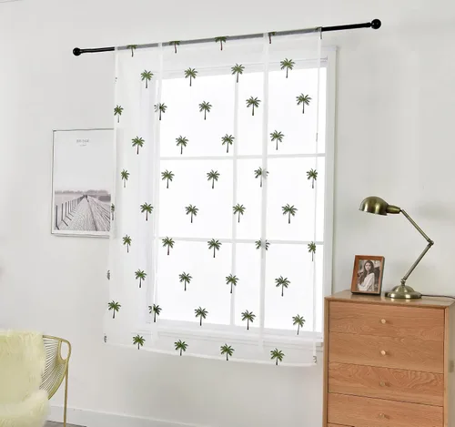 Vista 4 de 1 cortina romana con bolsillo para barra, bordado de árbol de coco para cuarto de bebé, dormitorio, sala de estar, puerta, cocina, baño, decoración