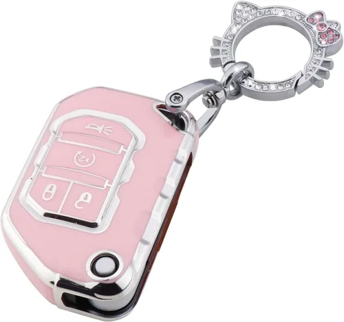 Vista 25 de Pangpai Funda para llavero rosa para Jeep, funda de protección de TPU suave con llavero brillante compatible con Jeep Grand Cherokee Renegade