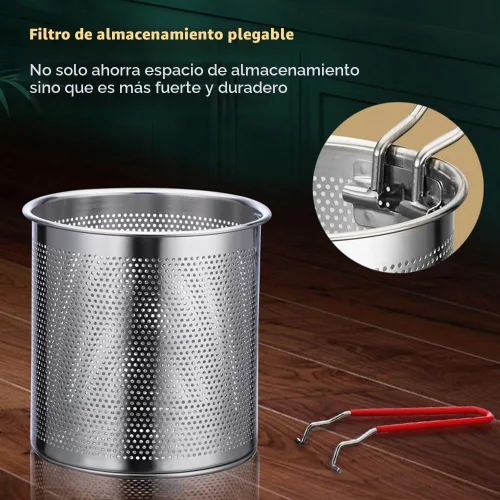 Vista 5 de Olla de acero inoxidable 304 con canasta, freidora con tapa de estufa con mango de fácil agarre, olla multifuncional de gran capacidad para freír
