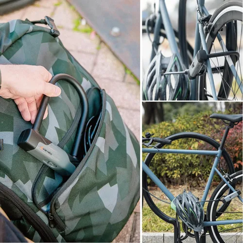 Vista 4 de Cerrojo en U para bicicleta con cable Via Velo, cerradura en U resistente antirrobo para bicicleta con cable de acero trenzado de 8 mm y 3 llaves