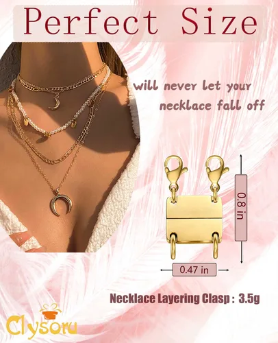 Vista 2 de Clysoru Collar con cierres y cierres para mujer, oro y plata, múltiples para separador en capas, cuentas extensoras de cadena, collares y pulseras