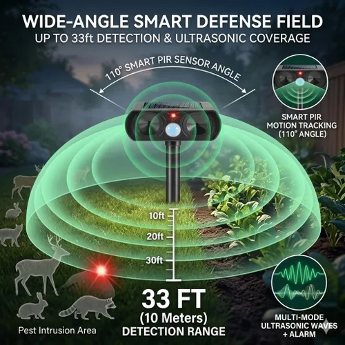 Vista 5 de Paquete de 4 repelentes ultrasónicos para gatos al aire libre para mantener a los gatos alejados, repelente solar ultrasónico de animales al aire
