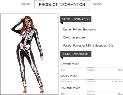 Vista 4 de Sister Amy Disfraz de esqueleto de calavera de Halloween para mujer